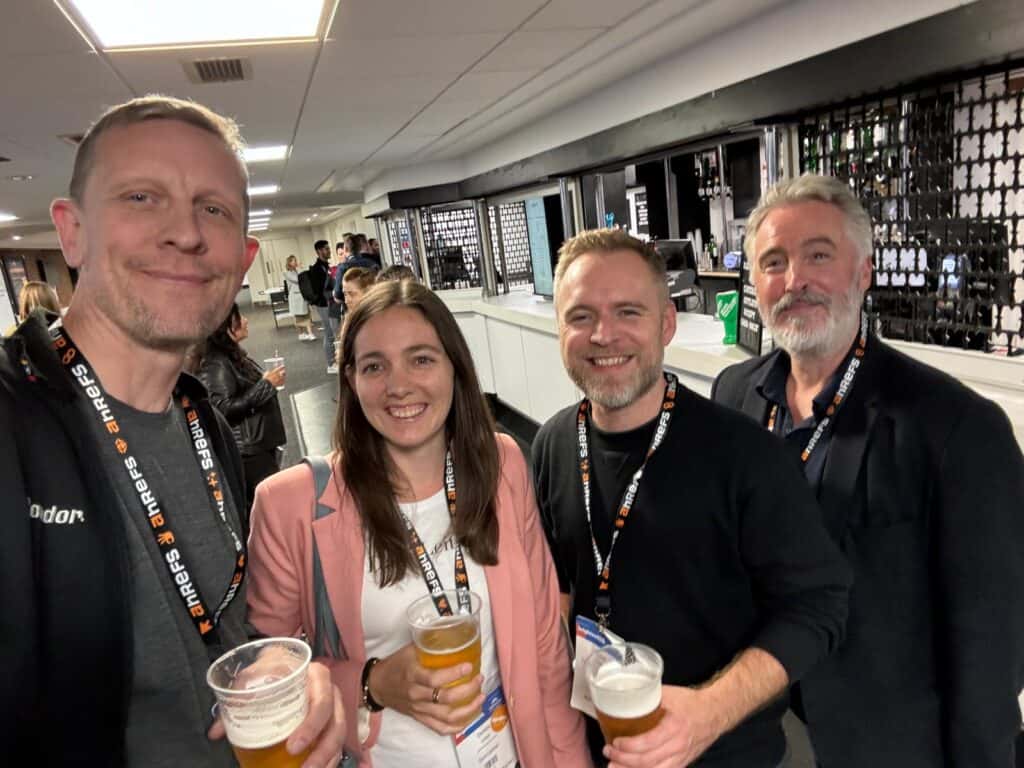Me and some friends at the bar finishing of the BrightonSEO Conference of 2024