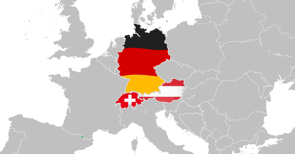 Karten von DACH mit den jeweiligen Flaggen